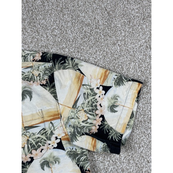 Jamaica Jaxx Shirt Men Extra Large Black Hawaiian Button Up Silk Palm Tree Beach - Picture 4 of 9